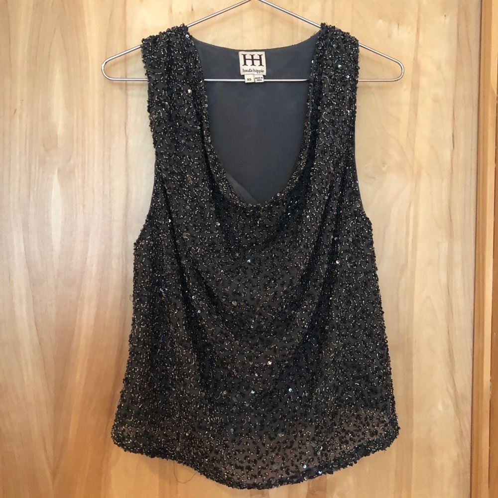 Haute Hippie Cowl Neck Beaded Top Size P